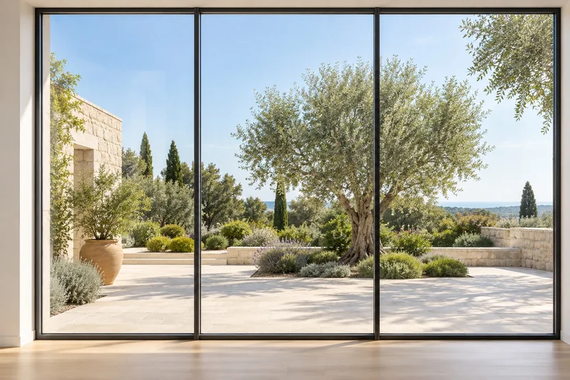 Illustration of clean glazing overlooking a garden