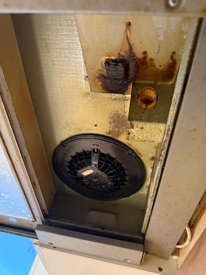 Accumulated grease around the fan inside an extractor hood
