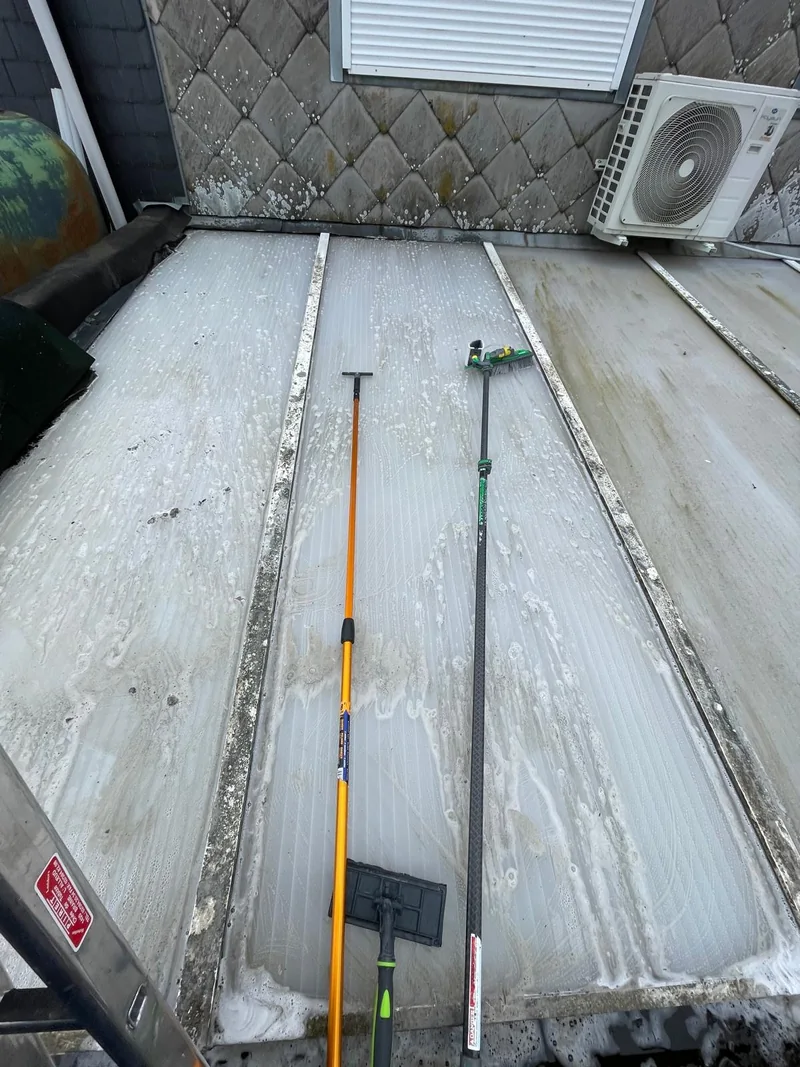 Foam and cleaning tools on translucent roof panels