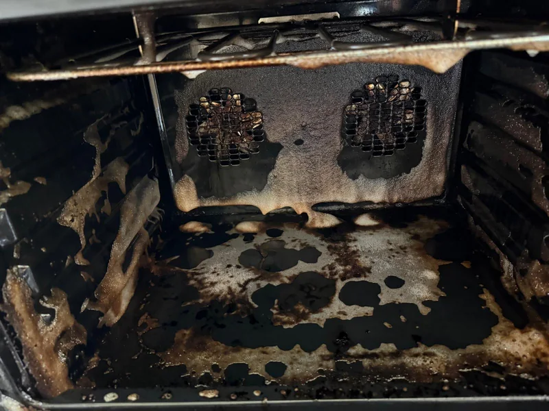 Cleaning product applied inside the oven